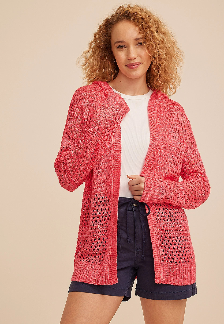 Open Stitch Open Front Hooded Cardigan | Maurices