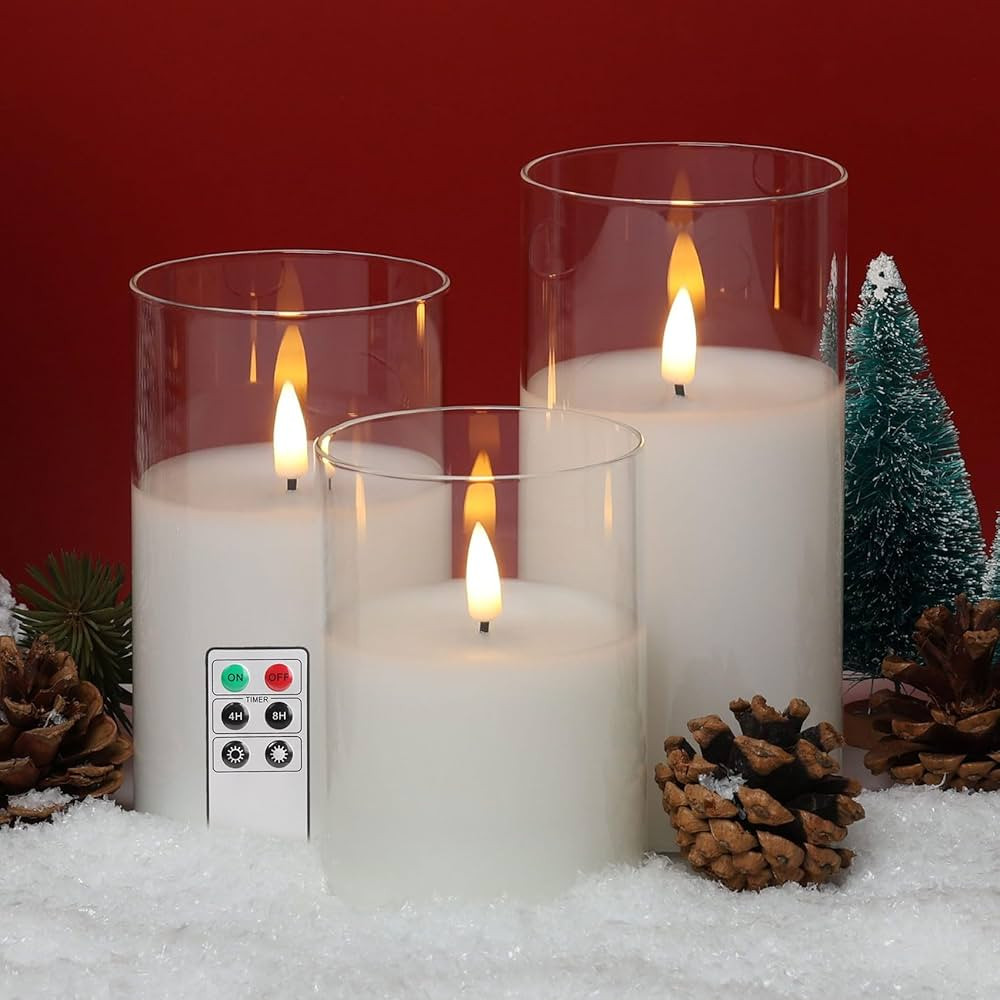 Eywamage Clear Glass Flameless Pillar Candles with Remote, Flickering Battery LED Wax Candles Φ ... | Amazon (US)