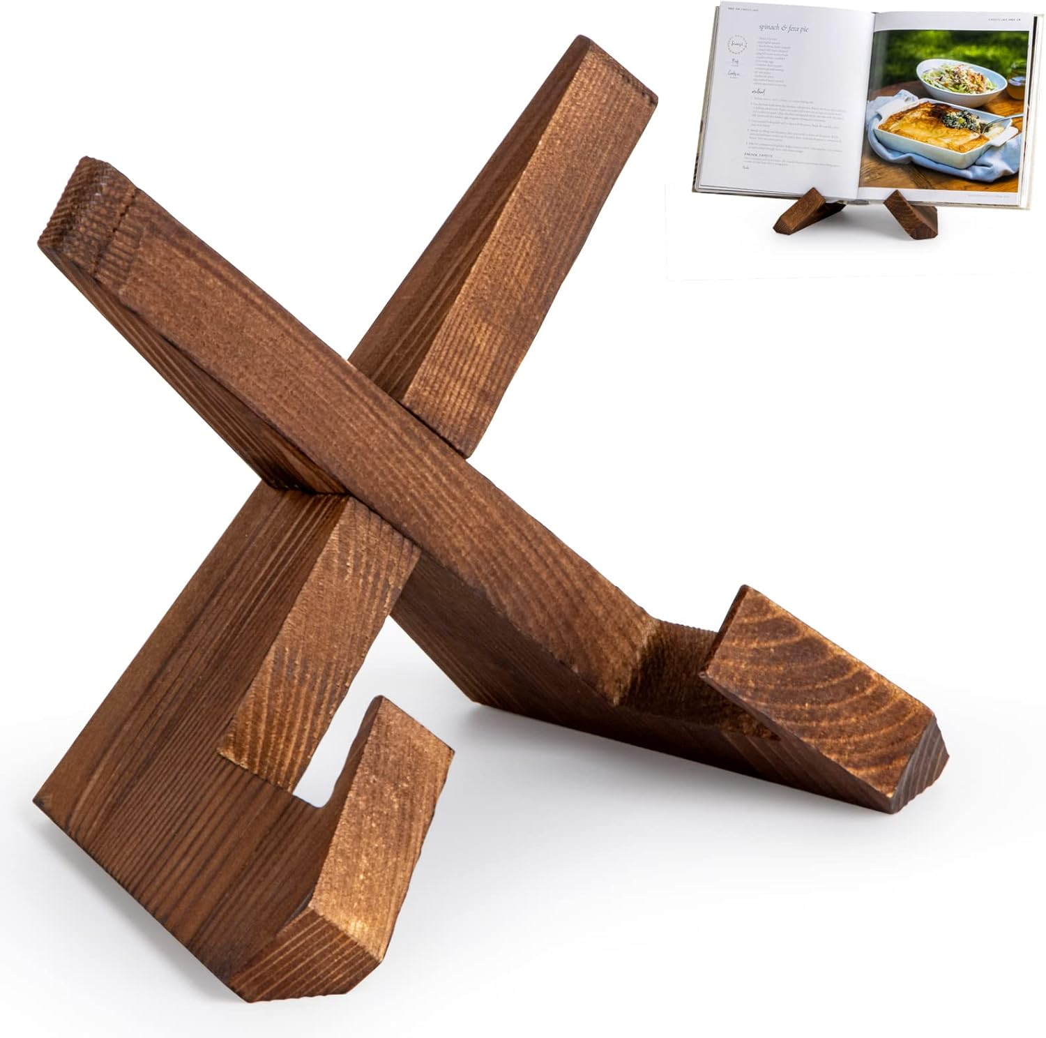 Cookbook Stand, Wooden Recipe Book Holder, Cook Book Stand for Kitchen Counter, Multifunctional D... | Amazon (US)