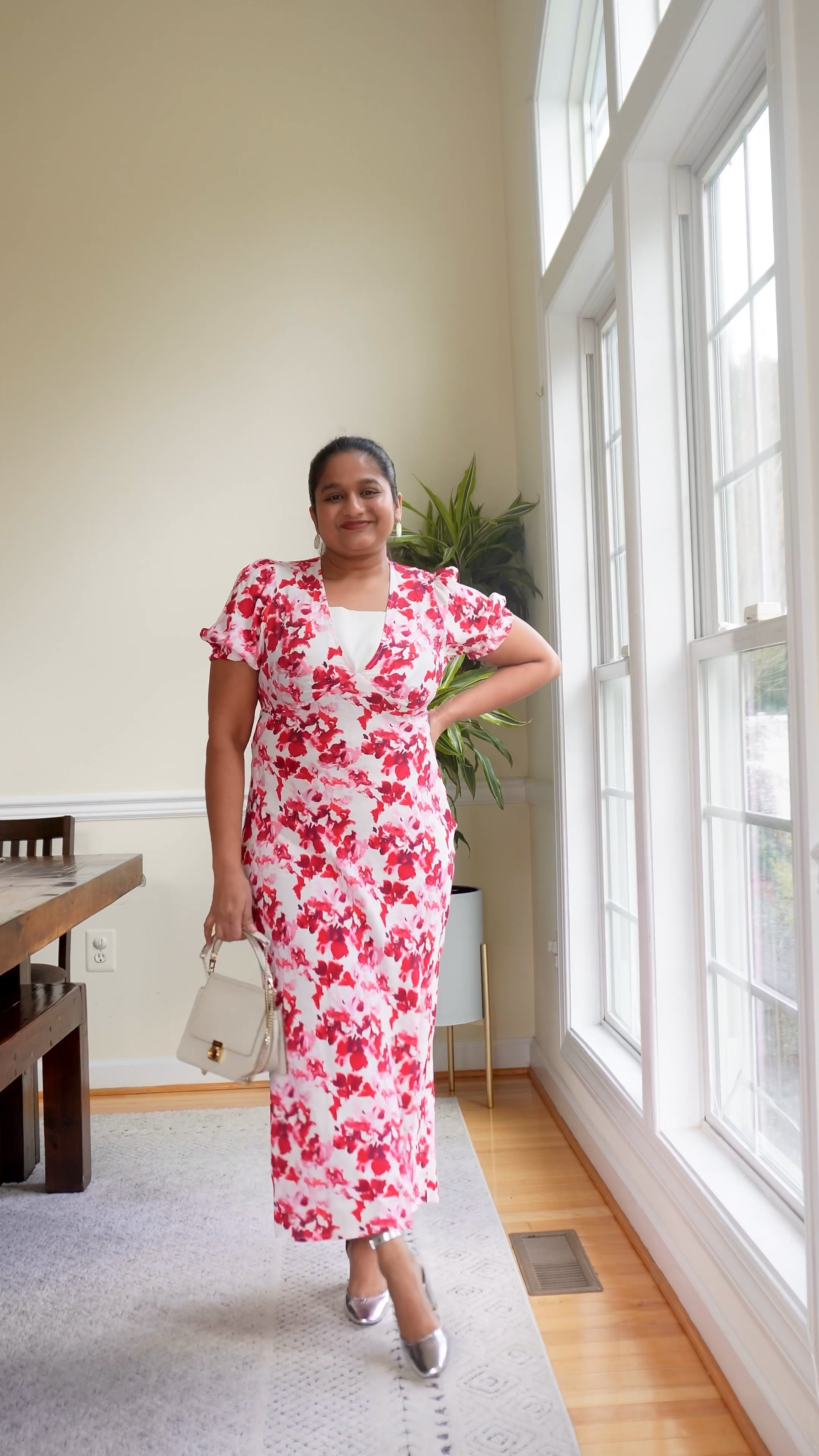 Absolutely love this @target dress, comes in few other colors and I am wearing size M 
@amazonfashion cleavage cover bra clip on 
@jcrewfactory silver heels 
@polene bag 

#LTKmidsize #LTKVideo #LTKSeasonal