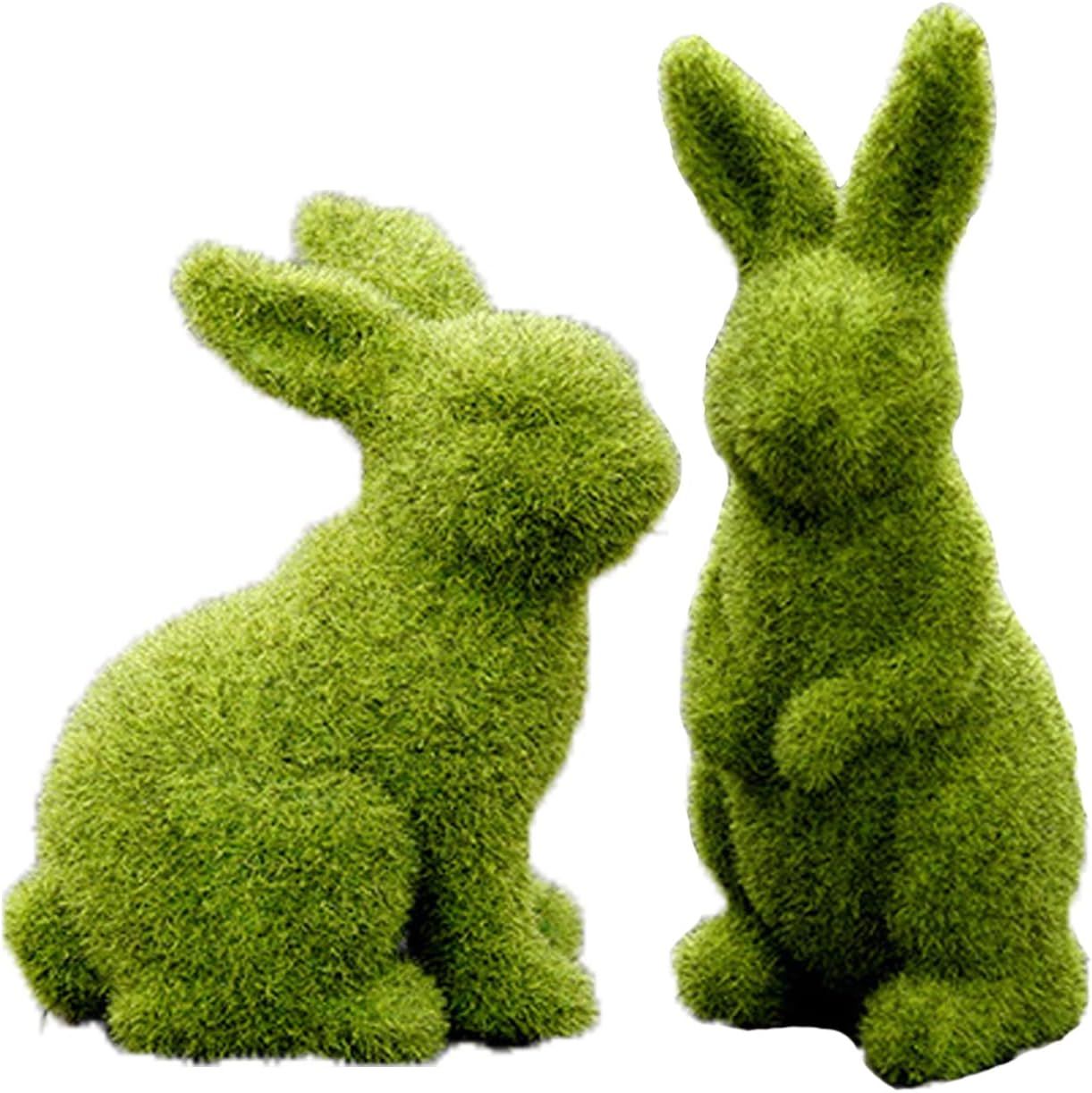 XMSJXH Easter Moss Bunny Flocked Furry Rabbit Statue Figurine 4Set Indoor Table Home, Kitchen, Ga... | Amazon (US)