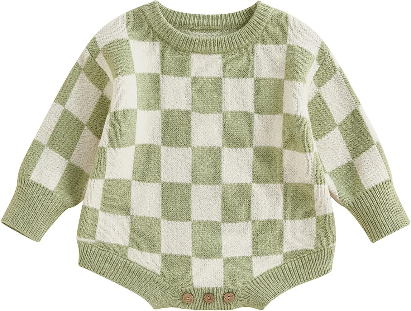SAYOO Unisex Baby Girl Boy Checkerboard Clothes Plaid Knitted Bubble Romper One Piece Sweater Bod... | Amazon (US)