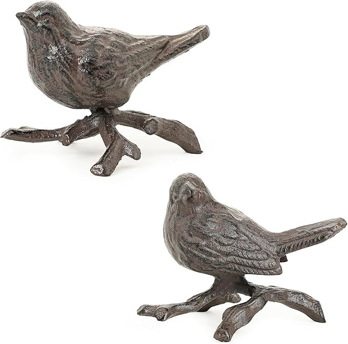 Sungmor Cast Iron Small Bird Statues, Set of 2 Realistic Rust Brown Bird with Branch Collectible ... | Amazon (US)