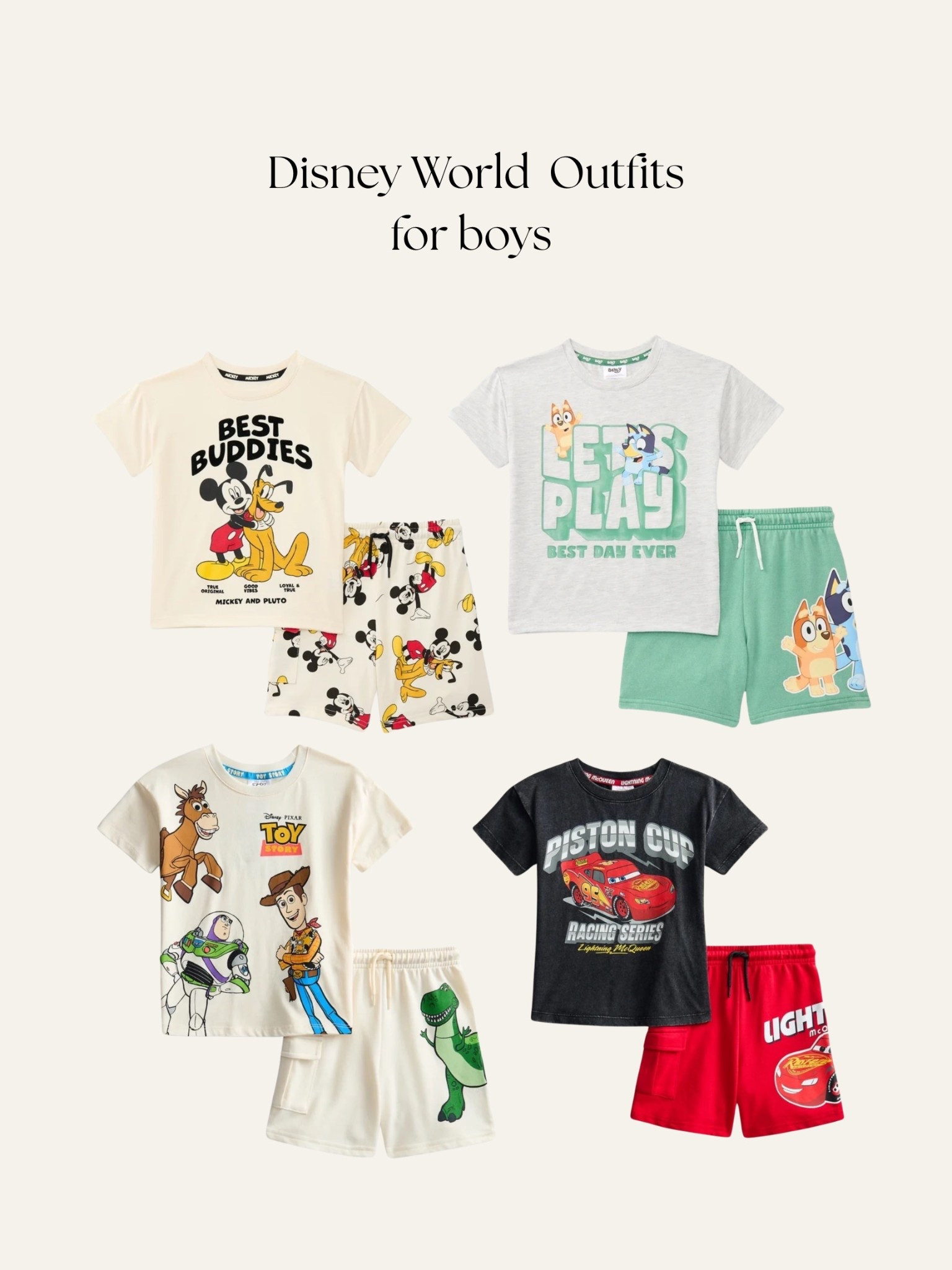 From classic Mickey & Pluto, to Bluey, Toy Story, and Lightning McQueen sets, these are the perfect comfy + character-filled looks for long park days, rides, and castle photos 🏰💙
.

Disney World boys outfits, Walt Disney World kids clothes, Magic Kingdom outfit for boys, Hollywood Studios kids outfit, Animal Kingdom boys outfit, EPCOT family vacation outfits, Disney parks toddler boy clothes, Disney trip outfits for kids, boys Disney character sets, Lightning McQueen Disney outfit, Toy Story boys outfit Disney World, Bluey outfit for Disney trip, Mickey Mouse boys park outfit, Disney World summer outfits kids, family Disney vacation outfit ideas

#LTKTravel #LTKKids #LTKBaby