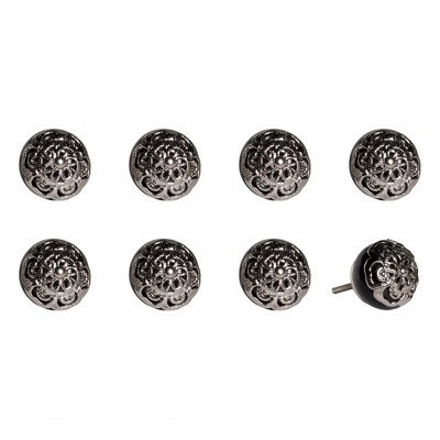 HomeRoots Set of Eight Black And Silver Ceramic And Metal Drawer Pull Knobs | Target