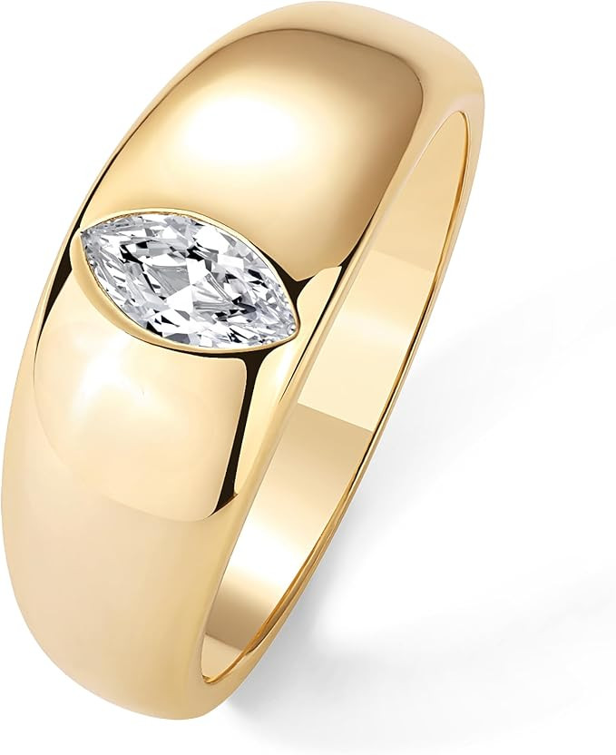 PAVOI 14K Gold Plated Chunky Dome Statement Ring for Women | Marquise Cubic Zirconia Dome Ring | ... | Amazon (CA)