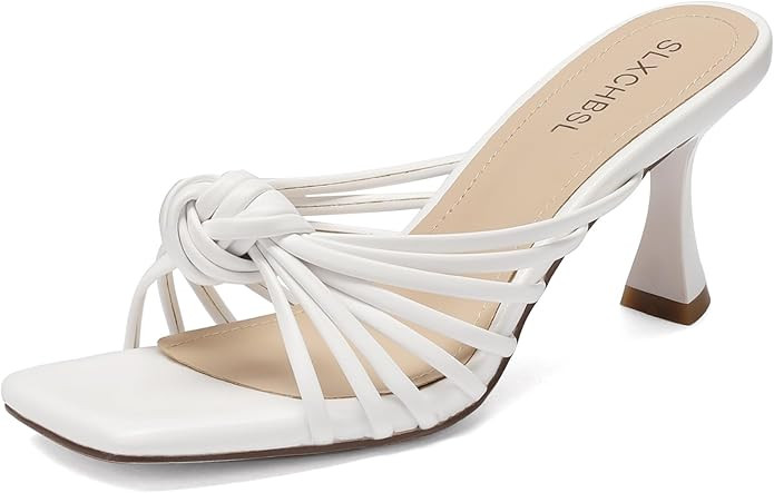 Strappy Kitten Heels for Women Knotted Square Open Toe Sandals Slip On Heels for Party Wedding Ho... | Amazon (US)