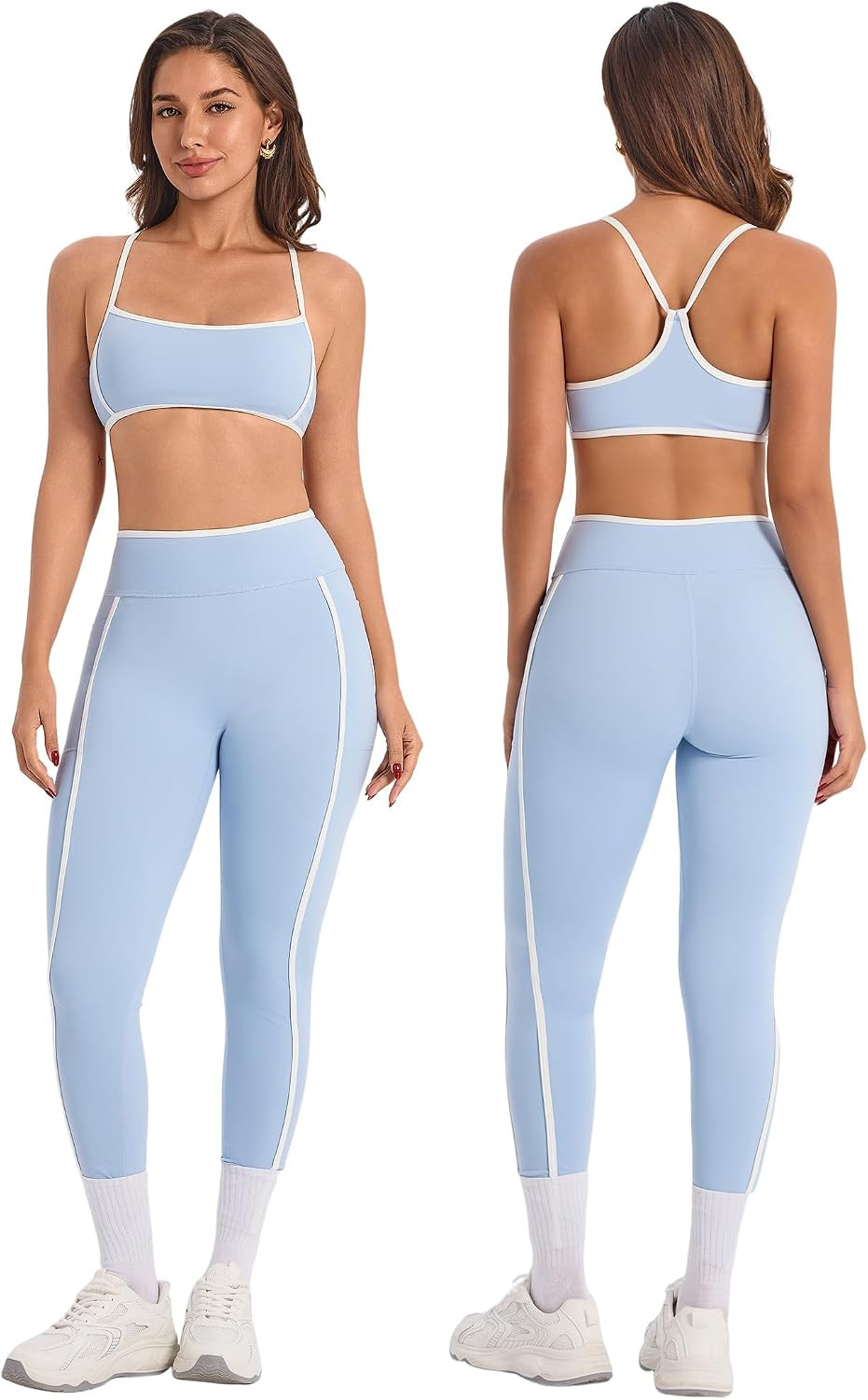 ABOCIW Womens Color Block Workout Sets Racerback Tank Top High Waist Leggings Gym Set Yoga Pilates Outfits | Amazon (US)