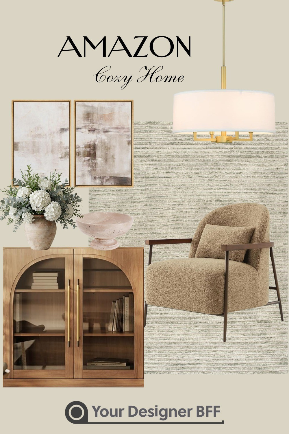 Effortless neutral living room vibes 🤍Loving this cozy, modern setup featuring warm wood tones, soft textures, and elevated basics from Amazon Home.From the boucle accent chair to the textured area rug and gold lighting, every piece adds warmth and sophistication. Styled with abstract wall art, a classic wood cabinet, and soft greenery for that perfectly balanced, designer-inspired look.Perfect for creating a calm, inviting space that feels both modern and timeless ✨

#LTKHome