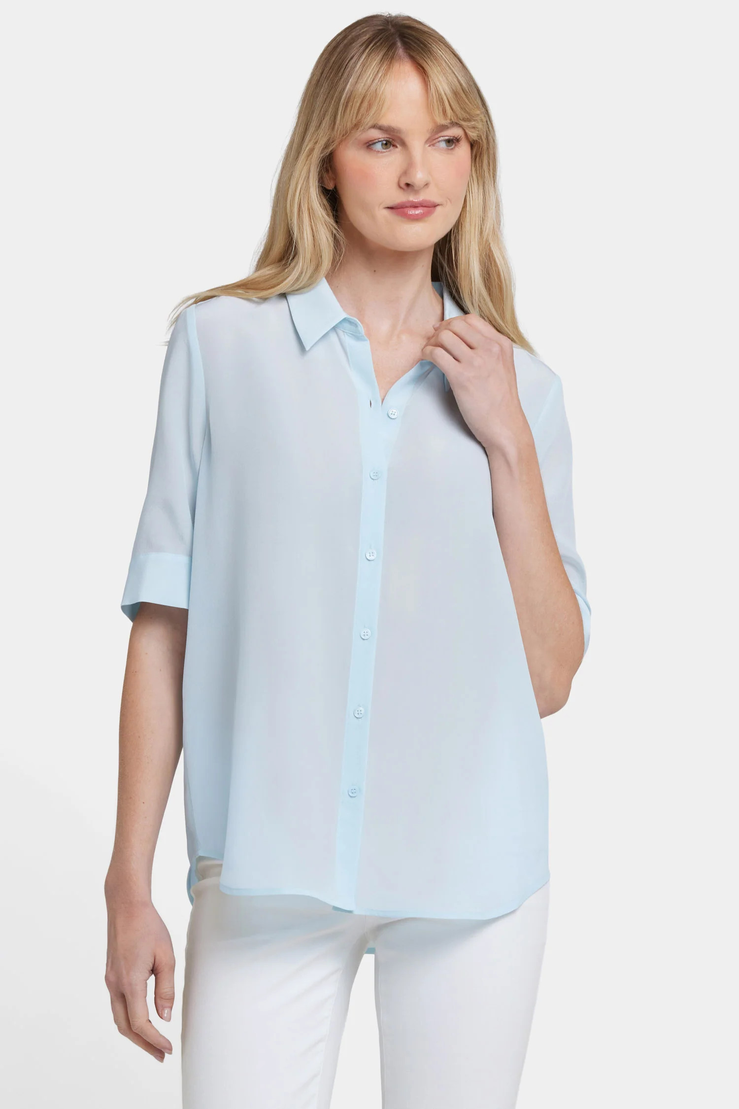 Riley Silk Elbow Sleeved Blouse - Aquatic | NYDJ