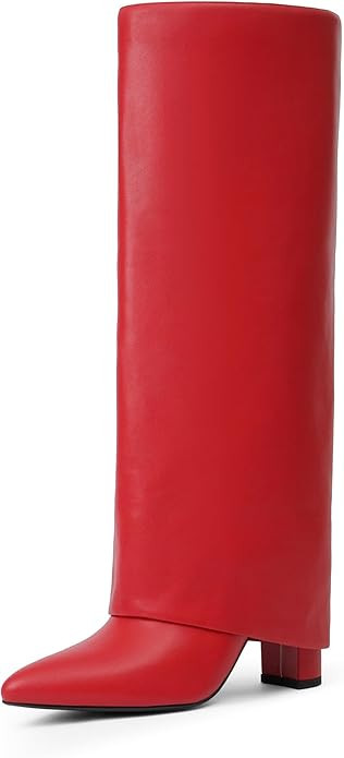 Modatope Knee High Boots Women Fold Over Knee High Boots Chunky High Heels Long Boots Zipper Poin... | Amazon (US)