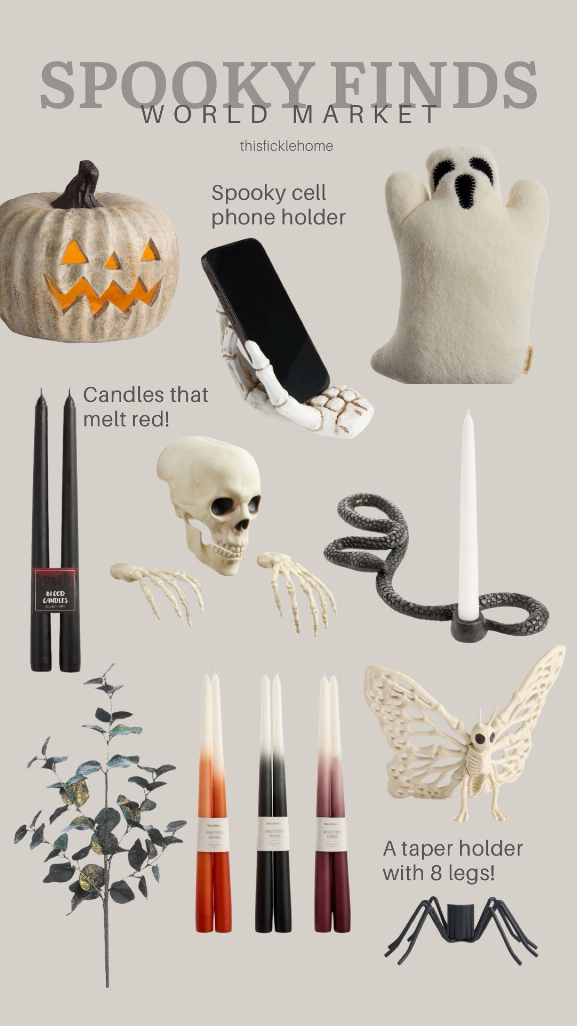 Spooky Halloween decor

Latest Halloween decor from World Market. Affordable Halloween decor. Black taper candles. Spider taper holder. Skeleton. LED jack o lantern. Ghost pillow.

#LTKFindsUnder50 #LTKSeasonal #LTKHome