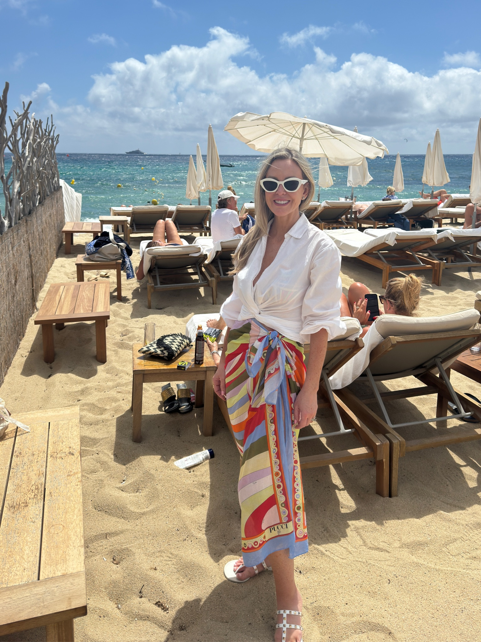 Saint-Tropez 🌴 Similar Pucci bikini linked. White jelly rock stud sandals are the same. 