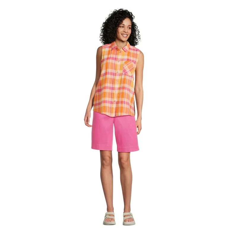 Time and Tru Women's Sleeveless Button Down Top, Sizes XS-XXXL | Walmart (US)