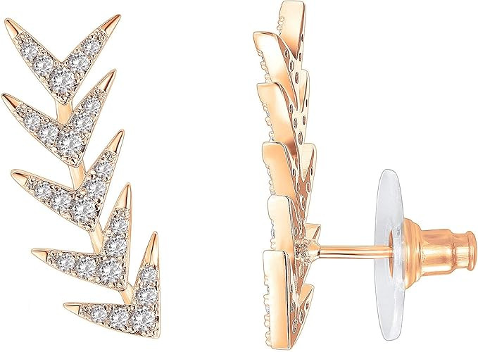 PAVOI 14K Gold Plated Cubic Zirconia Ear Crawler Earrings - Faux Diamond Arrow Ear Climber Fashio... | Amazon (US)