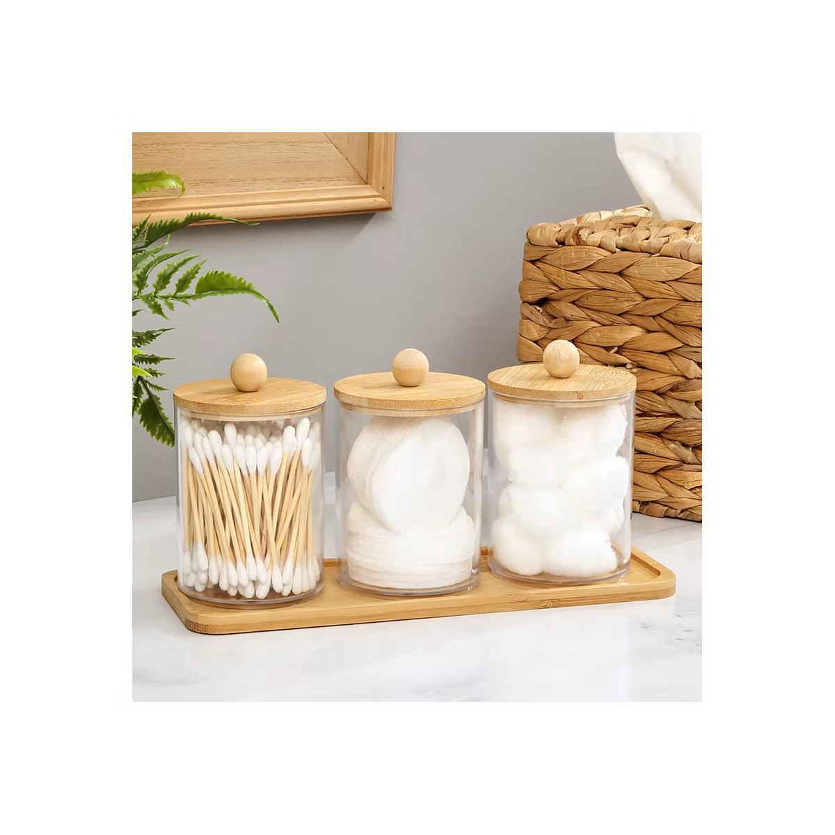 The Lakeside Collection Bathroom Coutertop Clear Canisters with Bamboo Tray | Target