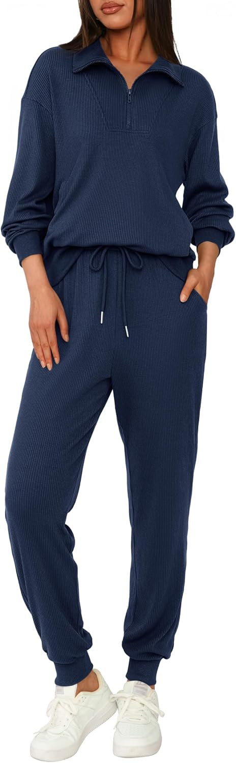 BTFBM Women's 2 Piece Tracksuit Fall Outfits 2026 Long Sleeve Half Zip Sweatshirt Sweatpants Lounge Set Sweatsuits | Amazon (US)