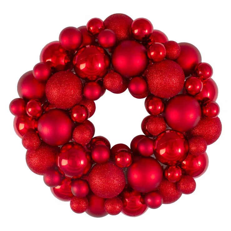 Northlight Red Hot 3-Finish Shatterproof Ball Christmas Wreath - 13-Inch, Unlit | Target