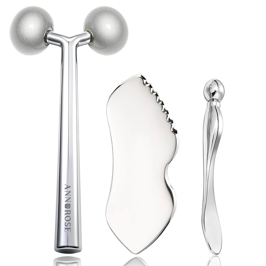 Annrose 3-in-1 Stainless Steel Facial Massage Set, Face Roller, Gua Sha Tool, Eye Cream Applicato... | Amazon (UK)