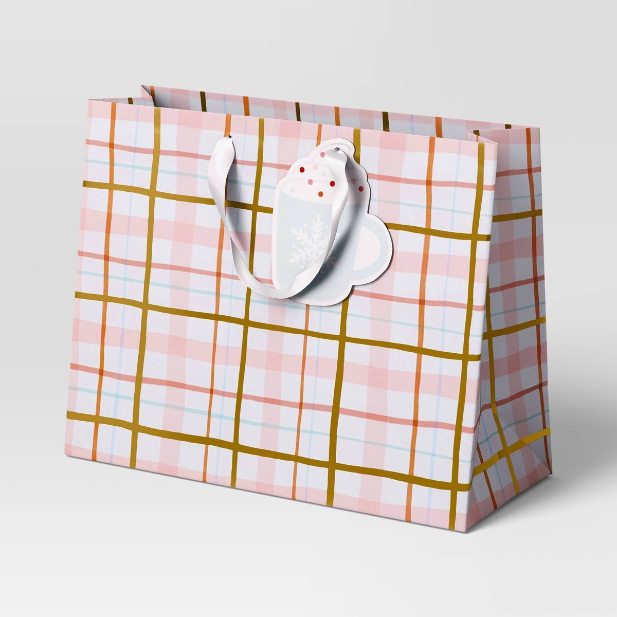 Vogue Plaid with Hot Drink Christmas Gift Bag Blush - Wondershop™ | Target