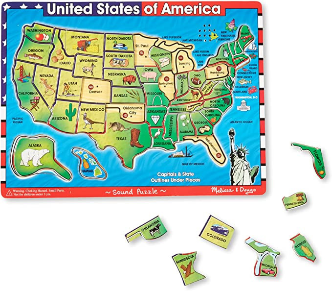 Melissa & Doug USA Map Sound Puzzle - Wooden Puzzle With Sound Effects (40 pcs), Multicolor - Sta... | Amazon (US)