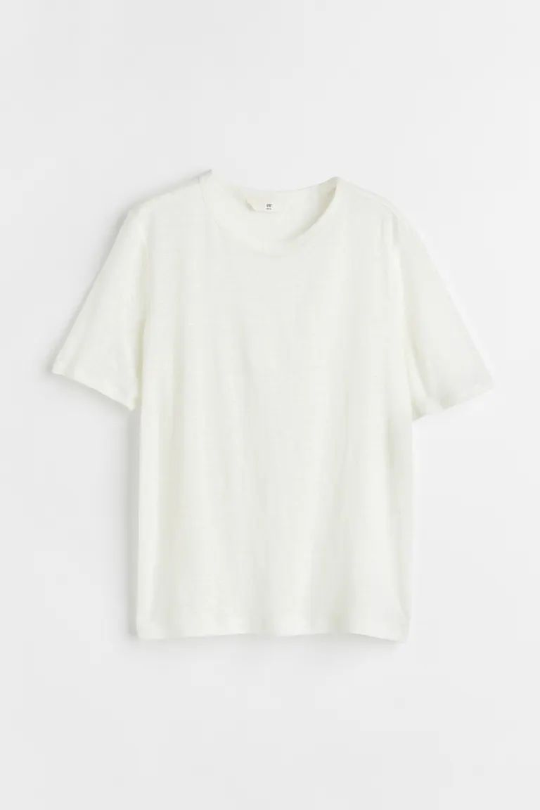 Straight-cut T-shirt in airy linen jersey with a round, trimmed neckline. | H&M (UK, MY, IN, SG, PH, TW, HK)