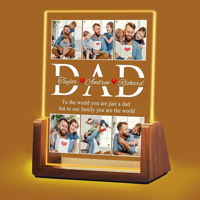 Fathers Day Personalized Gifts from Daughter Son Kids, Customized Acrylic Plaque LED Walnut Frame... | Amazon (US)