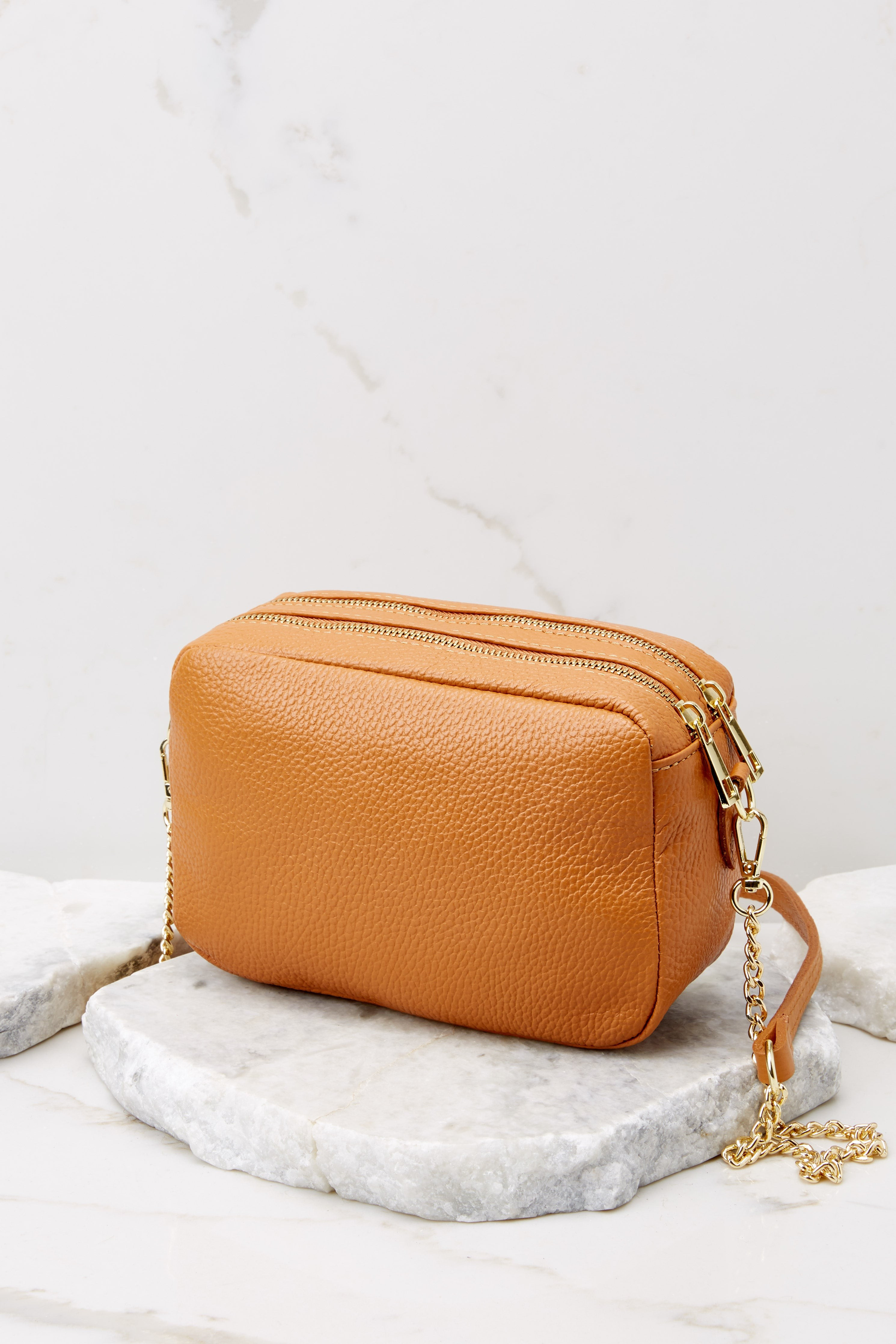 Too Chic Caramel Leather Bag | Red Dress 