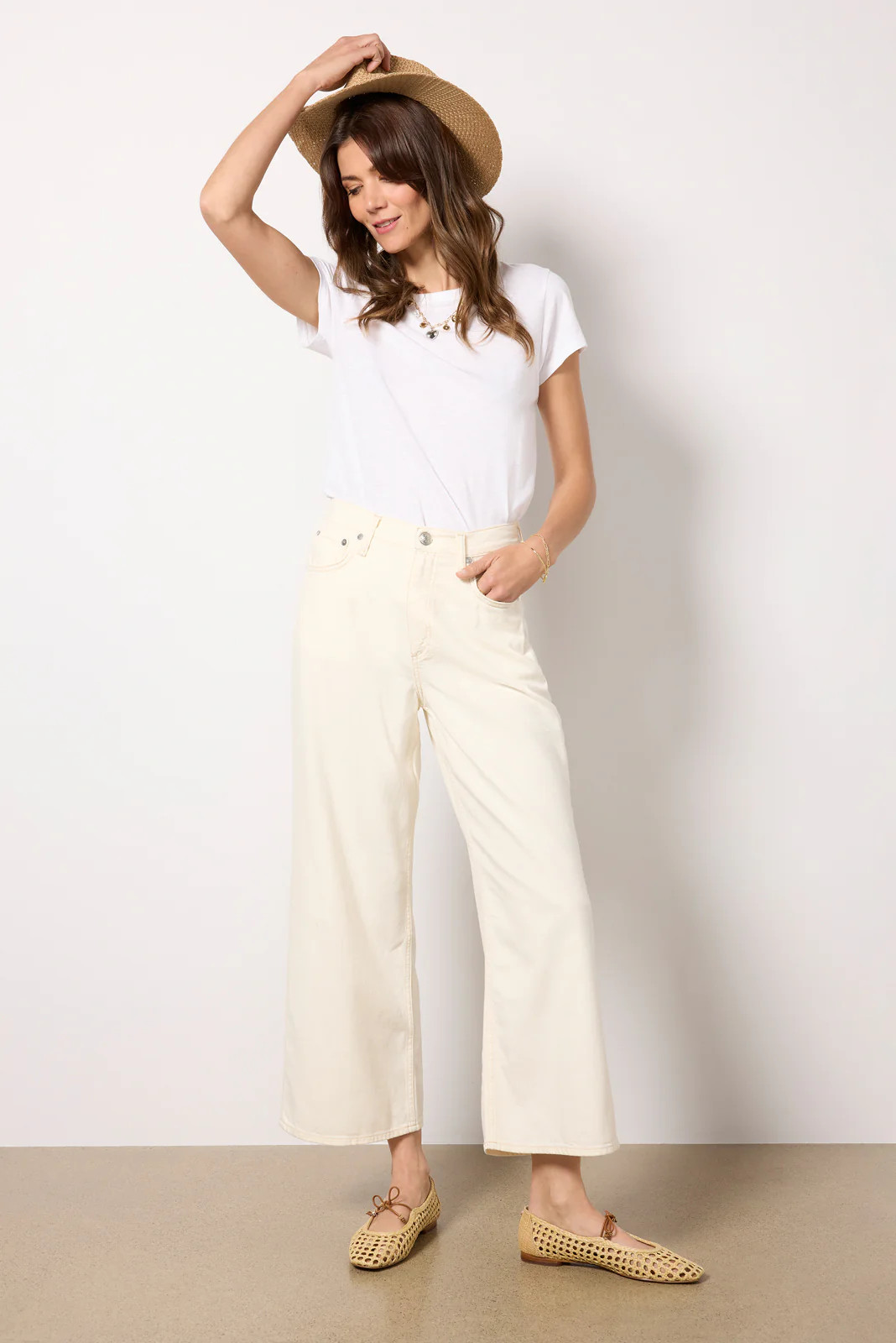 RAG AND BONE Women's Featherweight Andi Wide Leg Jeans, Size 32, White | Evereve