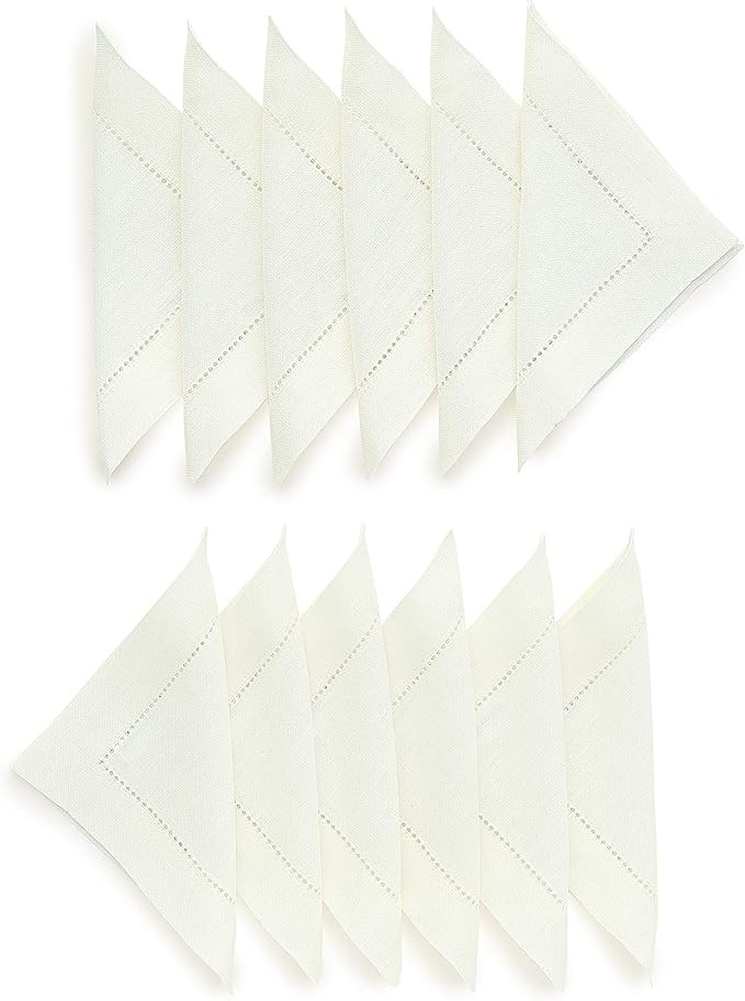 Solino Home Linen Cocktail Napkins 6 x 6 Inch – 100% Pure Linen Fabric Ivory Cloth Napkins Set ... | Amazon (US)
