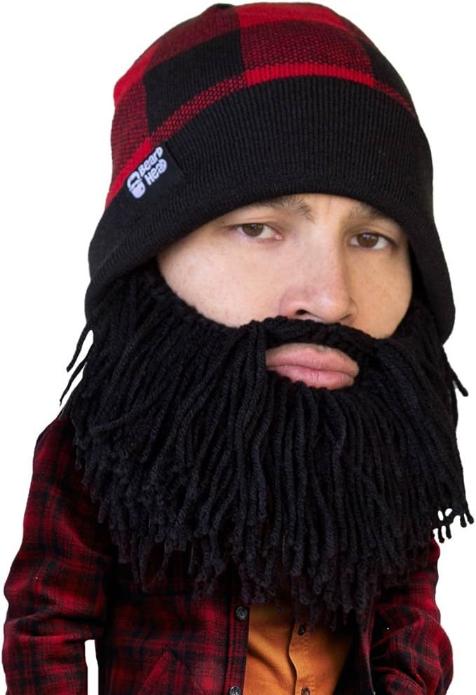 Beard Head Lumberjack Plaid Beanie - Original Handmade Knit Hat and Removable Beard | Amazon (US)