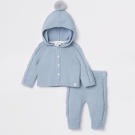 Baby Blue knit cardigan and trouser outfit | River Island (UK & IE)