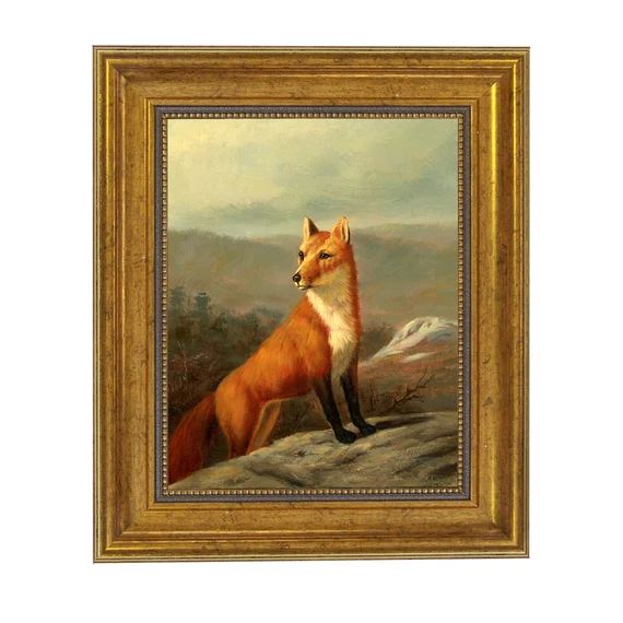 Red Fox Framed Oil Painting Print on Canvas in Antiqued Gold - Etsy | Etsy (US)