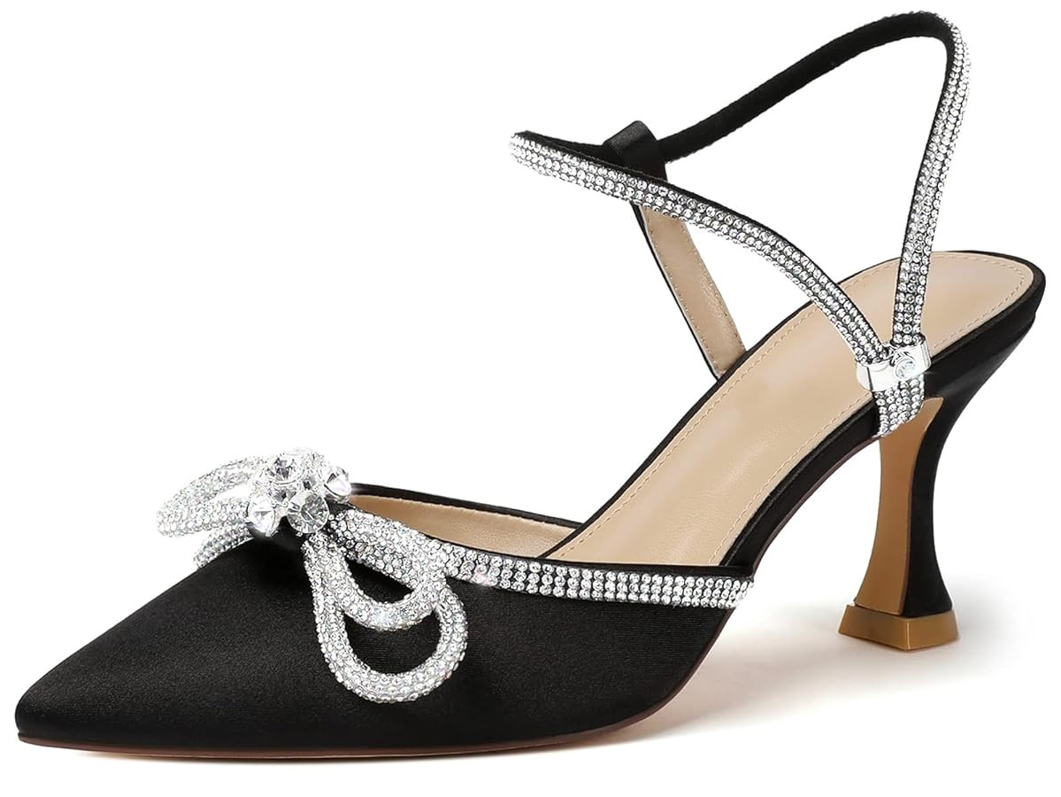 Susanny Women's Closed Toe Rhinstone Wedding Low Heel Slingback Clear Kitten Heels,Adjustable Str... | Amazon (US)