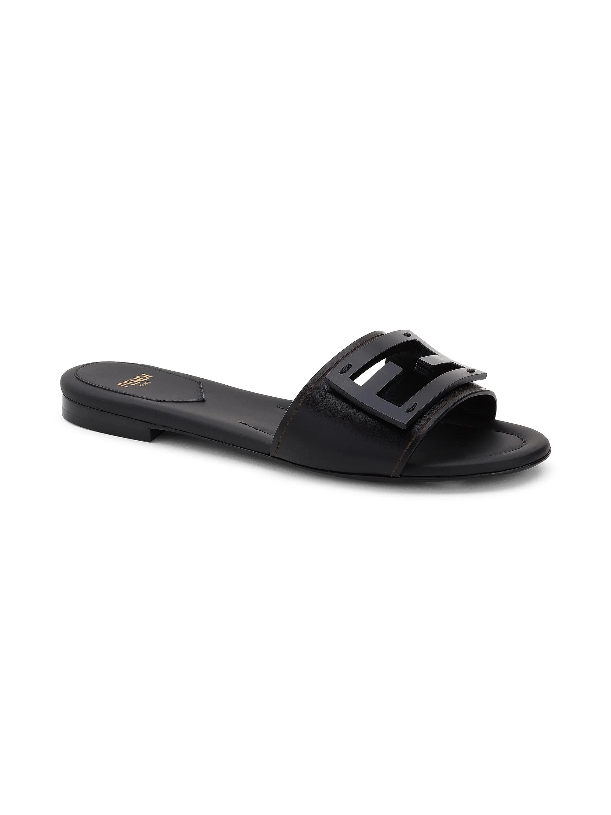 Shop Fendi Logo Leather Slide Sandals | Saks Fifth Avenue | Saks Fifth Avenue