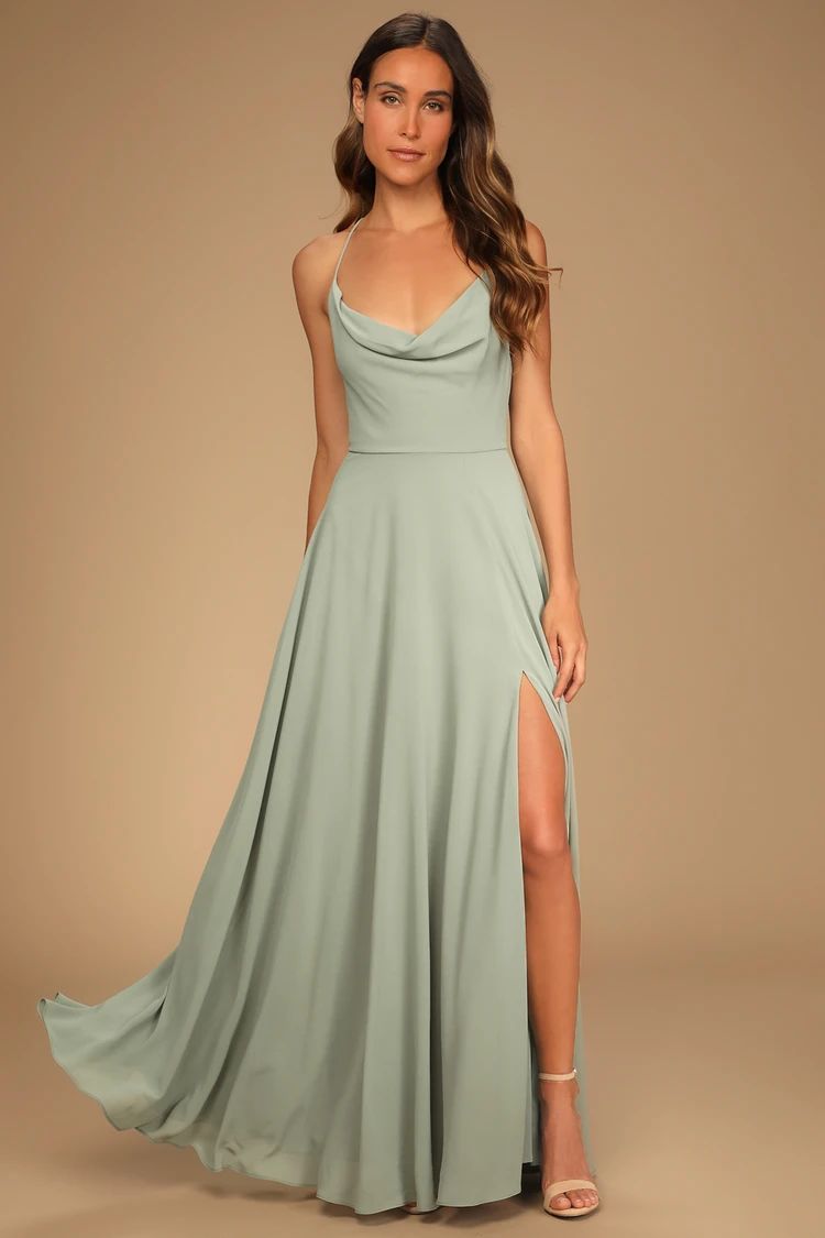 Romantically Speaking Sage Green Cowl Lace-Up Maxi Dress | Lulus