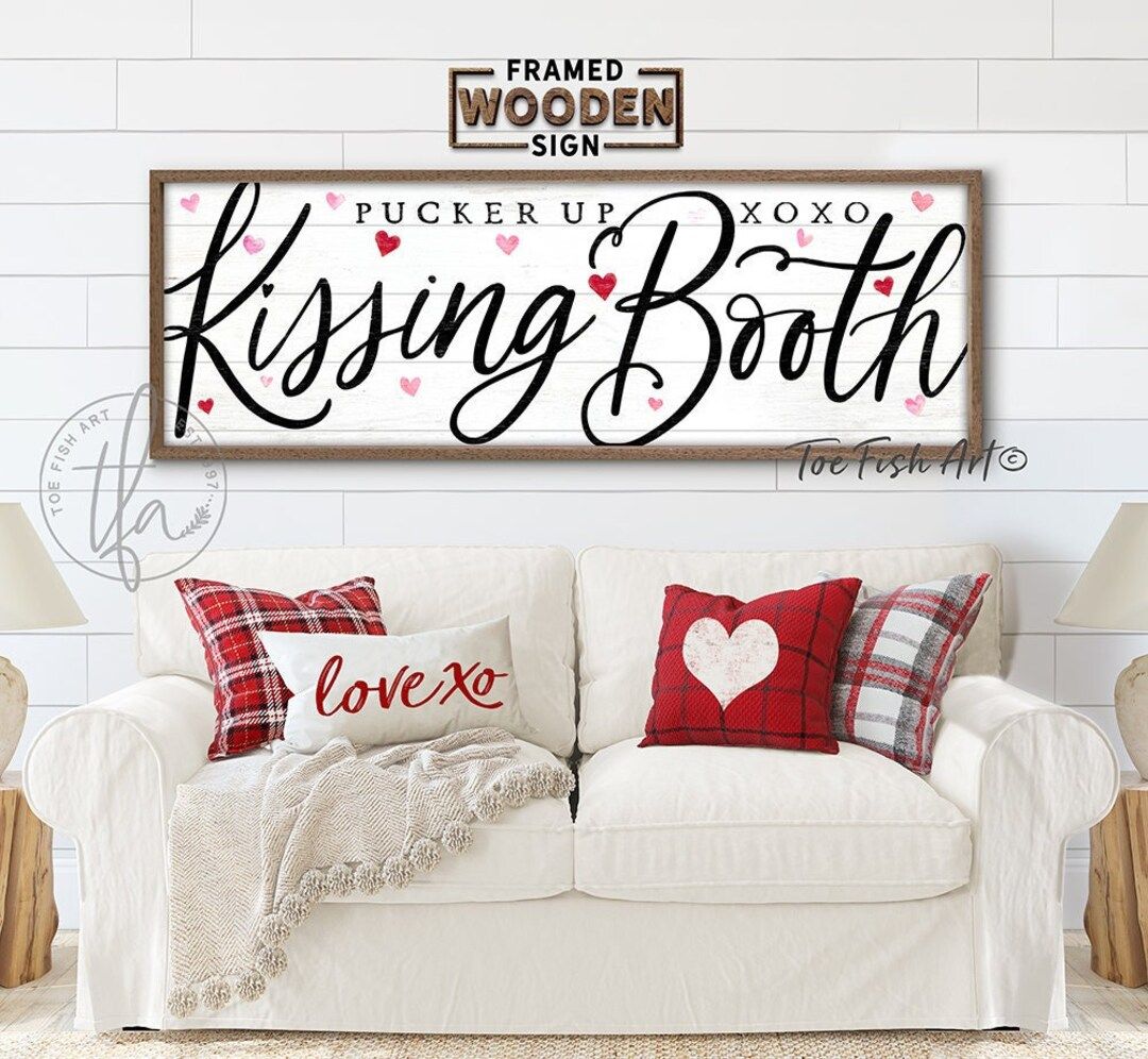 Valentine's Day Sign Kissing Booth XO Pucker Up Framed Shiplap Sign Custom Family Art Modern Farm... | Etsy (US)