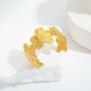 WOWORAMA Chunky Gold Cuff Bracelets for Women Vintage Gold Flower Butterfly Bracelet Trendy Boho ... | Amazon (US)