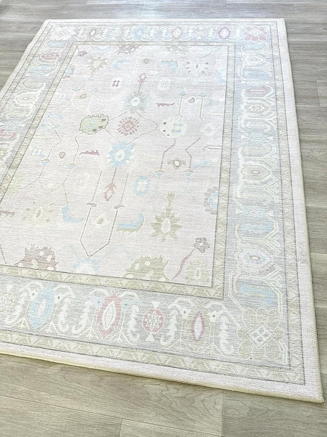 Pink Oushak Rug, Modern, Vintage, Turkish, Eclectic, Floral, Pastel, Washable, Oversized, Extra L... | Amazon (US)