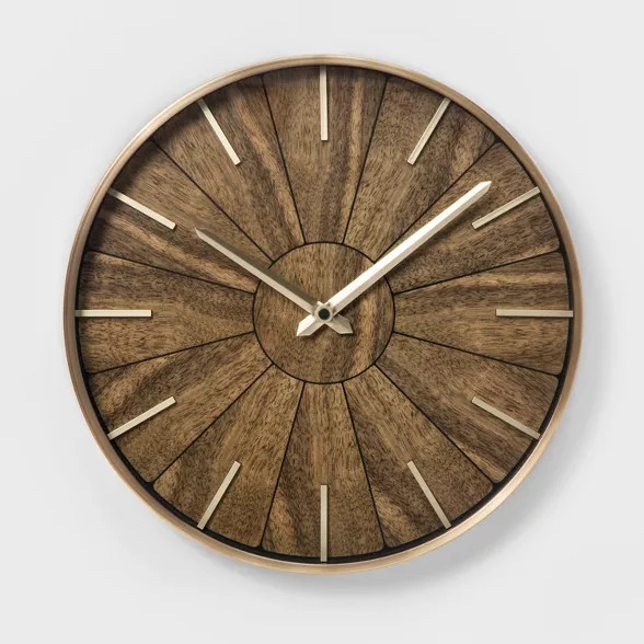 16" Segmented Walnut Finish Brass Wall Clock Brown - Project 62™ | Target