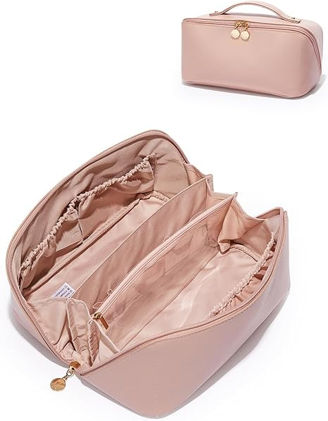 EACHY Travel Makeup Bag,Large Capacity Cosmetic Bags for Women,Waterproof Portable Pouch Open Fla... | Amazon (US)