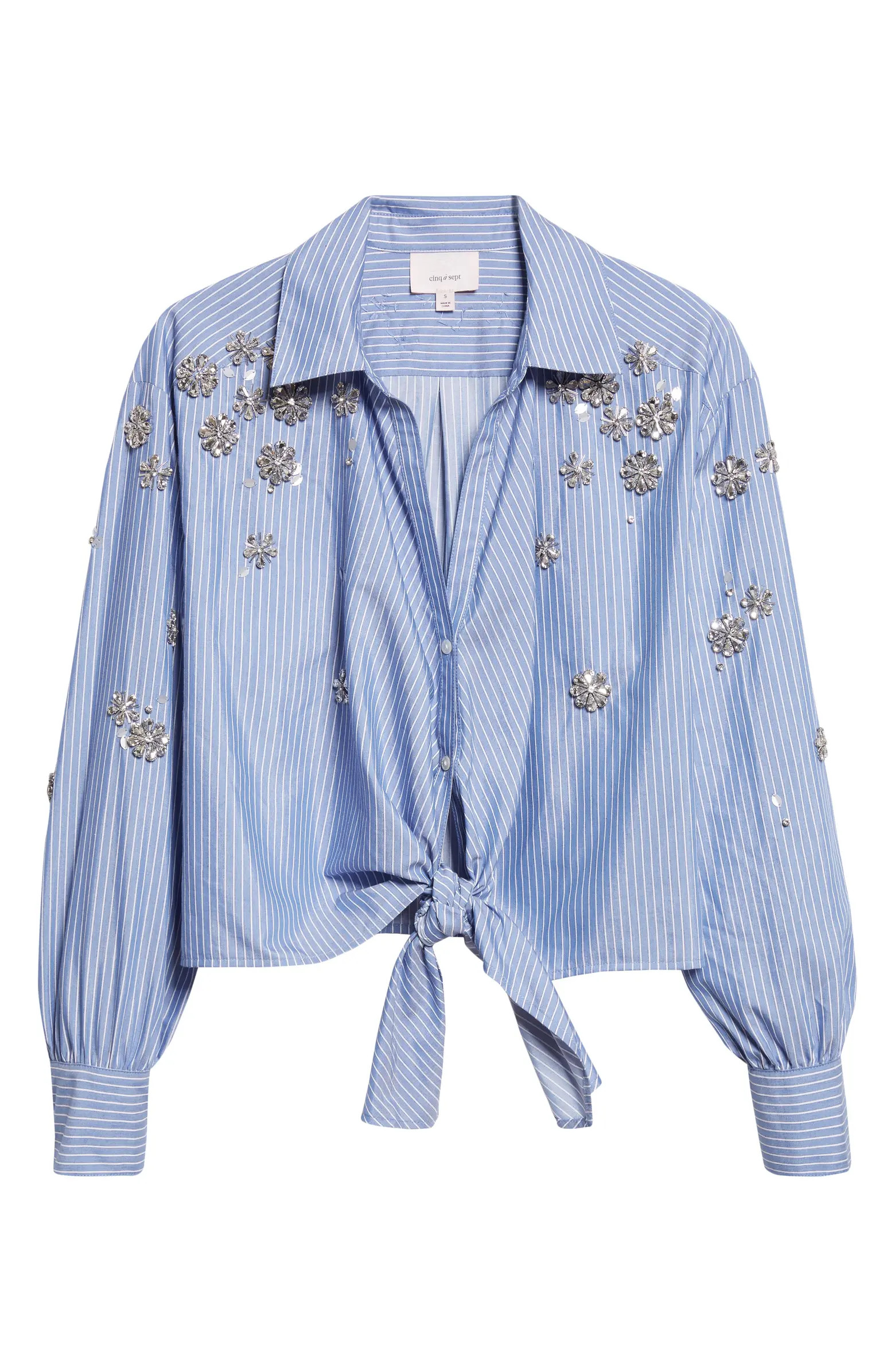 Lola Stripe Rhinestone Embellished Tie Front Button-Up Shirt | Nordstrom