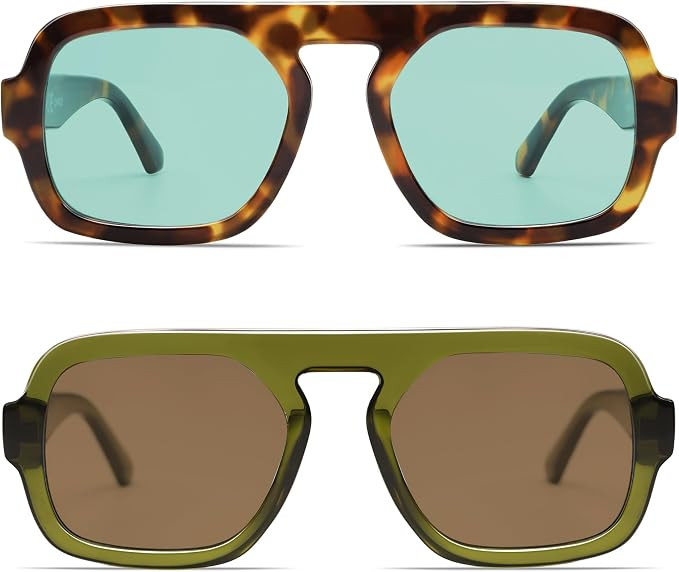 VANLINKER Retro Square Aviator Sunglasses for Women Men 70s Vintage Style Trendy Flat Top Rectang... | Amazon (US)