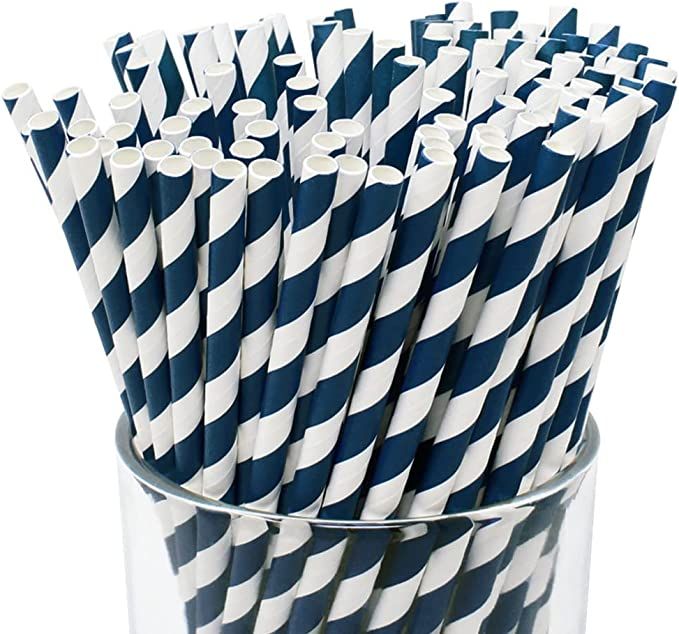 Just Artifacts Premium Disposable Drinking Striped Paper Straws (100pcs, Navy Blue) | Amazon (US)