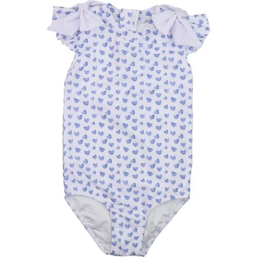 Blue Heart Print Lycra Bow Swimsuit | Cecil and Lou