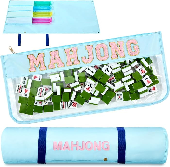 2 Pcs Mahjong Bags for Racks and Tiles Include Mahjong Tile Bag & Rack Bag, 37 Inch Protective Sleeve Tile Gift Accessory & Letter for Mah Jong Pusher, Not Include Racks& Tiles(Blue) | Amazon (US)