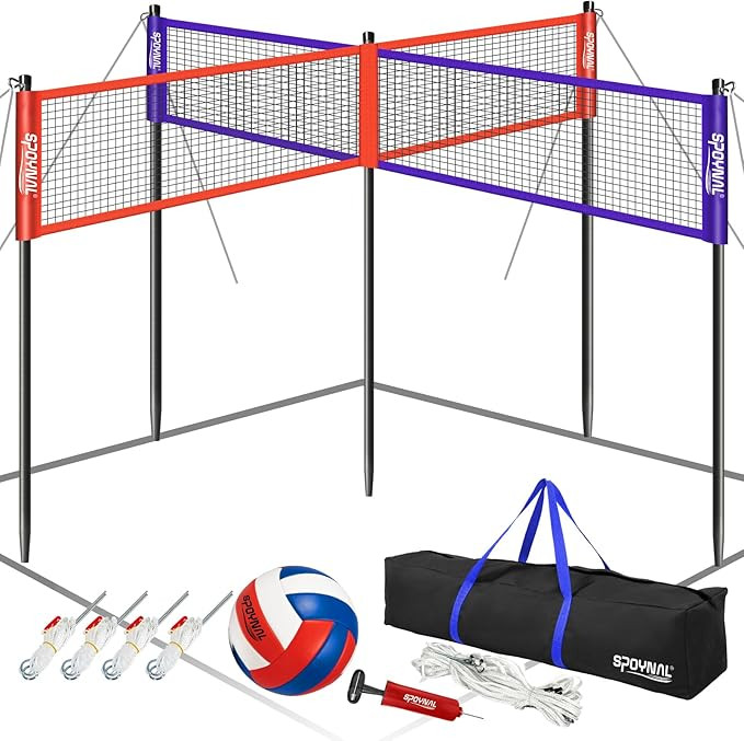 Amazon.com : SPOYNAL 14FT 4 Way Volleyball Net Set, 4 Square Volleyball Game Set with Adjustable ... | Amazon (US)