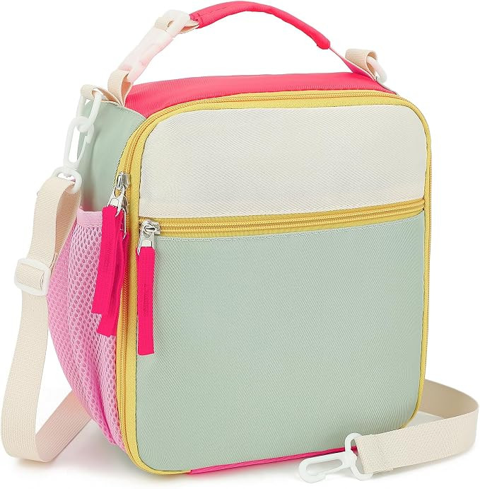 Kids Lunch Bag for Girls Teens, Cute Insulated Lunch Box Gift for School (Beige&Green) | Amazon (US)