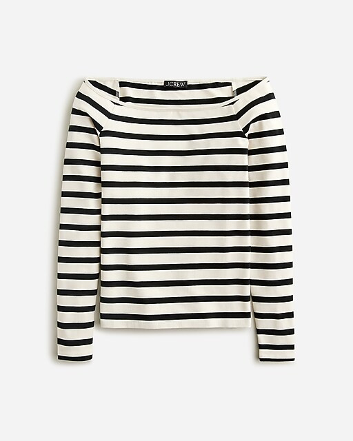 Off-the-shoulder long-sleeve shirt in striped stretch cotton | J. Crew US