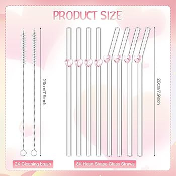 8 Pcs Reusable Glass Straws Shatter Resistant Straws with Design Colorful Cute 8'' Bend Drinking ... | Amazon (US)